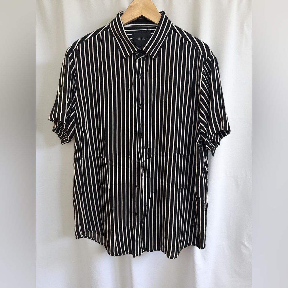 Denim & Flower Black and White Striped Shirt